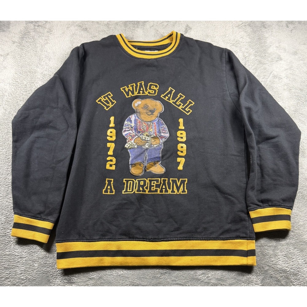 Evolution In Design Sweatshirt L Bear IT WAS ALL A DREAM Black Yellow
